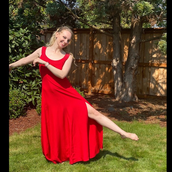 MARÍA LUISA De ESPAÑA Red Full Length Gown Dress - Picture 5 of 9